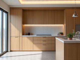 Rangements de cuisine intégrés avec des façades en bois