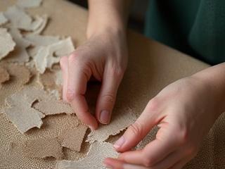 Mains sélectionnant des échantillons de tissus bio